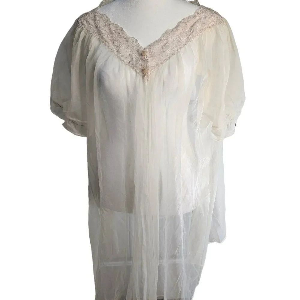 Vintage 60s Lisette Nightgown Bed Jacket Womens Size M Ivory Nylone Sheer